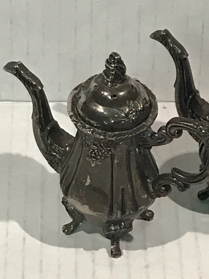 Серебряные солонки и перечницы в форме чайника на тяжелых ножках винтажные Godinger 2-Appr-3,5 дюйма - Изображение 2 из 4