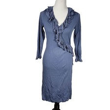 Max Studio Women's size Small Blue Rayon Nylon Knit Wrap Around Dress 