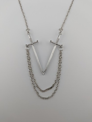 COLLAR DOBLE ESPADA plata dagas cadena gota colgante gótico 5D - Imagen 2 de 3