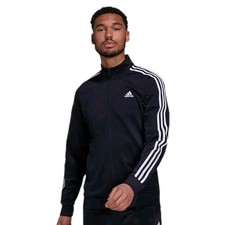 Adidas Men's Black/White Full Zip Tricot Track Jacket - Size Medium