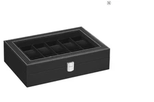 SONGMICS Watch Box 12-Slot Case Removable Pillow Storage Organizer w/ Glass Lid