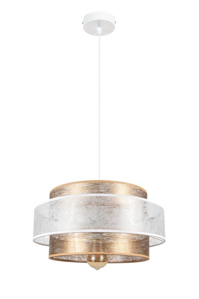 HäNgelampe Wohnzimmer Stoff Metall Rund Ø40 Cm Weiß Gold E27 Pendelleuchte-image