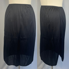Vassarette Half Slip Skirt Size XL Black Solid Satin Nylon Side Slit Long Midi