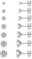 Ohrstecker Set 7 Paare Chirurgenstahl Hypoallergen Silber Cubic Zirkonia 2-8Mm