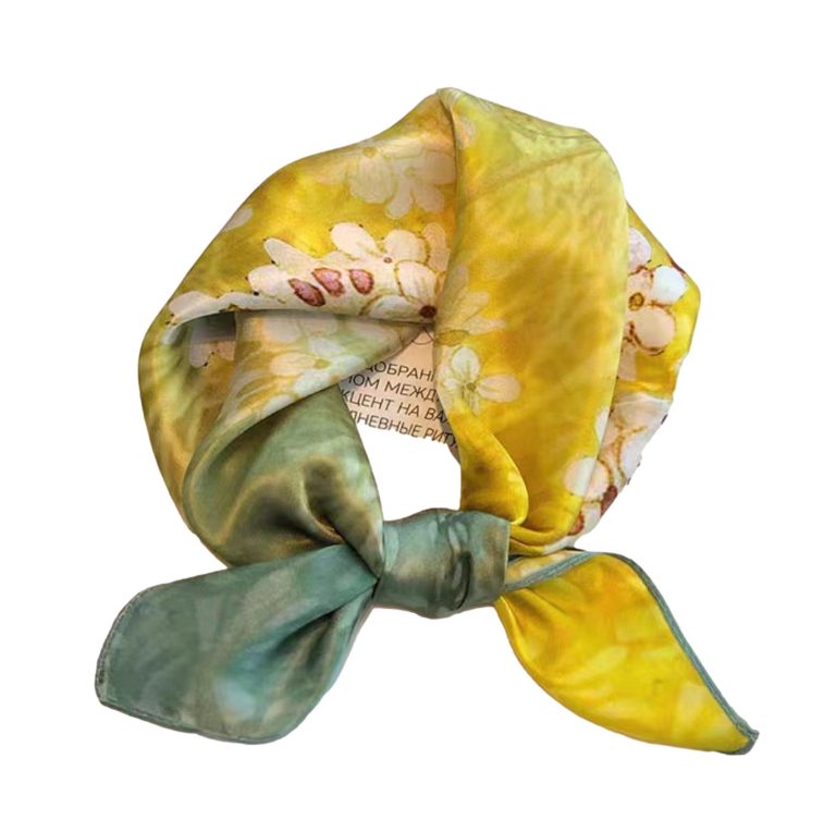 100% Mulberry Silk Bandanna Shawl flowerf Print 53X53cm Neckerchief Scarf wrap