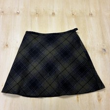 Vintage Old Navy Skirt Womens 4 Green Plaid Tweed Wool A-Line Short Fall Winter