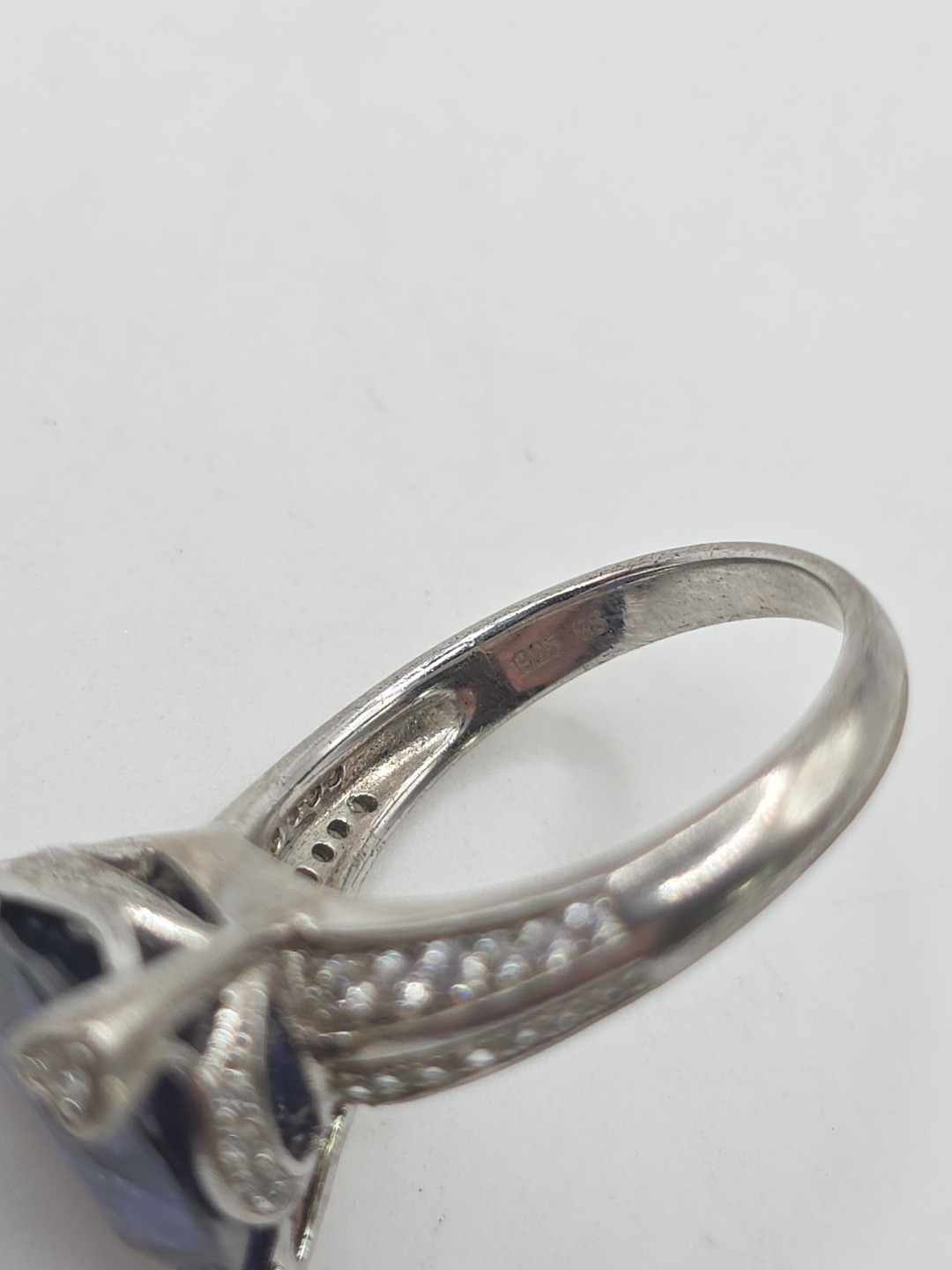 Sterling Silver 925 Large Triangular Blue CZ Ring… - image 9