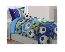 3 Piece Twin Size Soccer Comforter Set with Furry Friend , Matching Sheets an...
