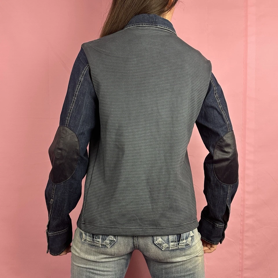 Mariagrazia Panizzi Euro Y2K Italy Distress dark Denim Shirt sz 42 medium - Image 3 of 4