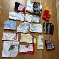 Lot of 19 Vintage Hankies, cotton handkerchiefs, silk scarves