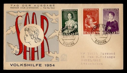 DR WHO 1954 GERMANY SAAR FDC SEMI POST CHILD COMBO M78139