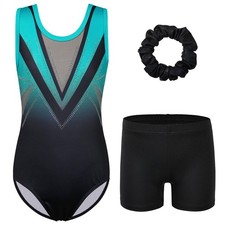 BAOHULU Gymnastics Leotards for Girls 13-14 Years, Blackgreen Diamond Set