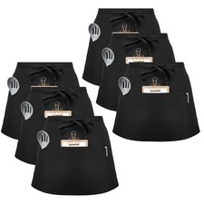 6 Pack Waist Apron Black Waiter Waitress Aprons with 3 Pockets Bistro