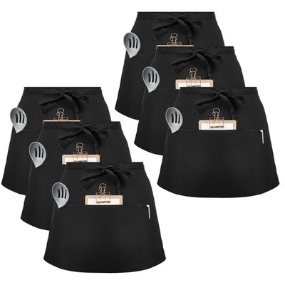 6er Pack Hüftschürze schwarz Kellner Kellnerschürzen mit 3 Taschen Bistro