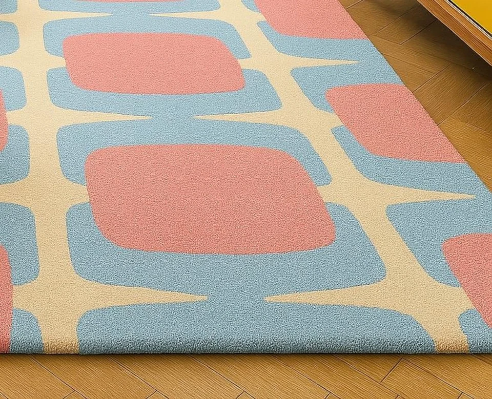 Alfombra | Alfombra de diseño geométrico | Alfombra de lana | Alfombra acolchada a mano | Alfombra de área | Alfombra de diseño Foto 2 de 2