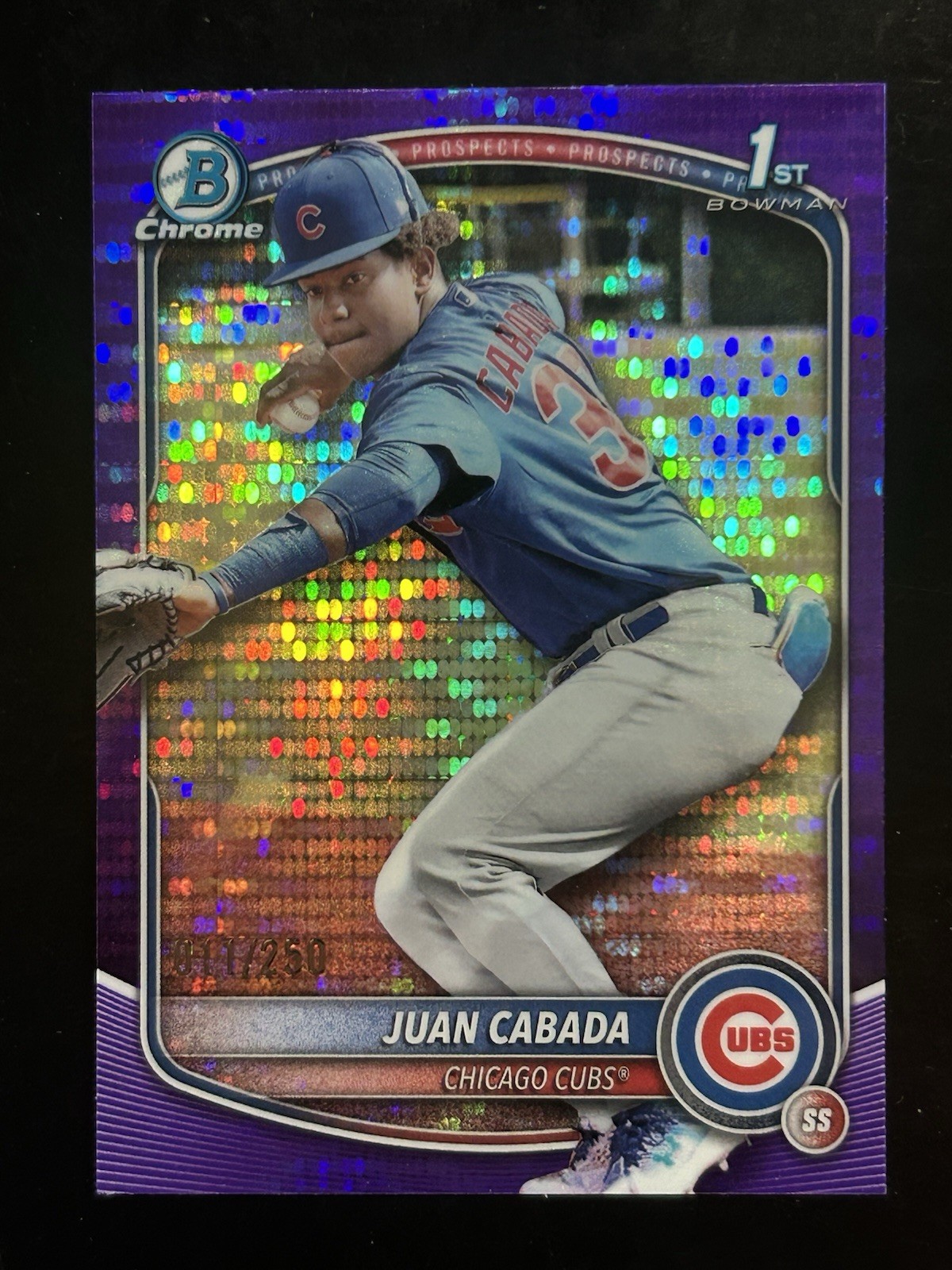 2025 Bowman Chrome Prospects Juan Cabada 1st Purple Pulsar Refractor /250
