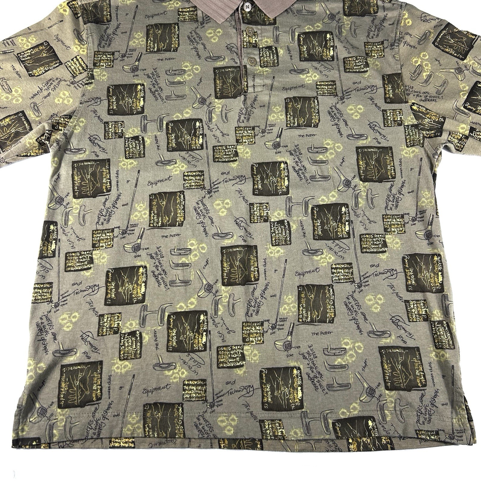 VTG 90s Dockers Golf Men’s L Brown Equipment Tech AOP Short Sleeve Polo Shirt image 4