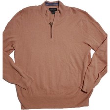 Brooks Brothers Sweater Mens Large L Peach 1/4 Zip Silk Cashmere Blend Pullover