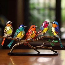 2023 New Stained Metal Birds On Branch Deskto...