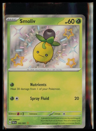 Smoliv 102/091 Shiny Rare Paldean Fates Pokemon Holo Near Mint