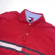 Tommy Hilfiger Red Striped Polo Shirt Men's Size M Short Sleeve Casual