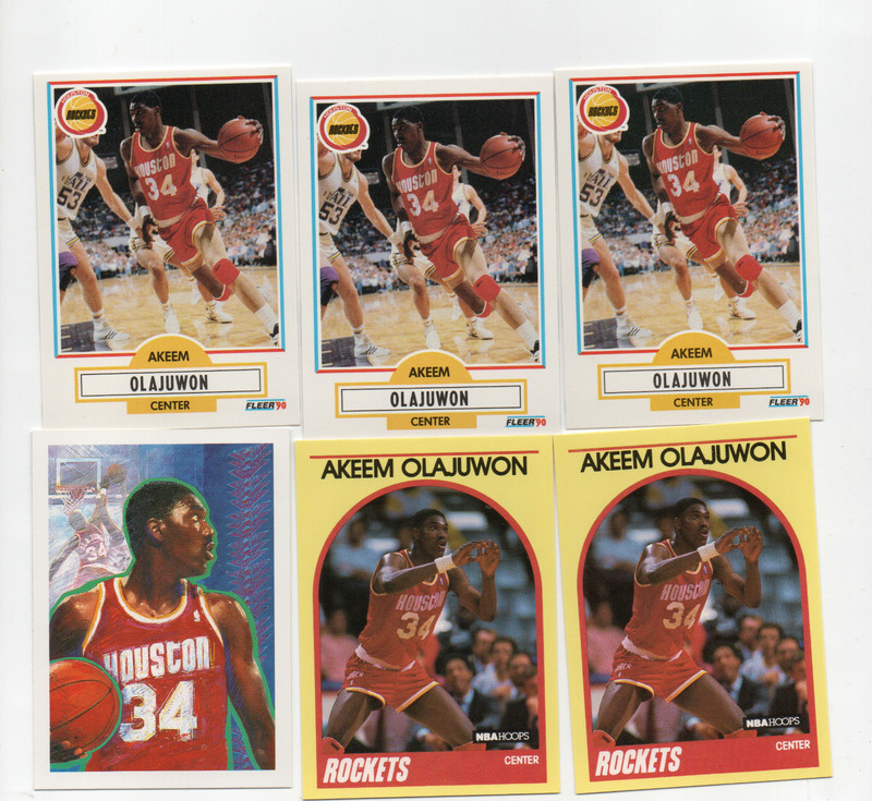 AKEEM OLAJUWON ROCKETS 1990-91 NBA HOOPS YELLOW FLEER 6X LOT PACK FRESH