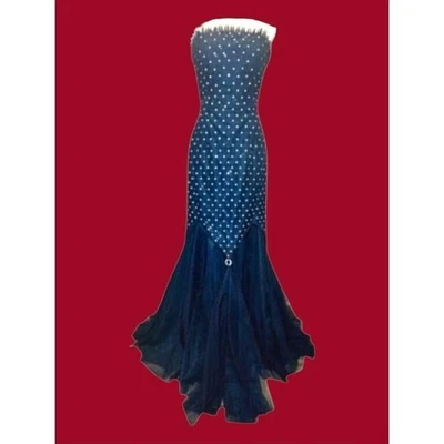white and beige dress Elegant Evening Sleeve Type Polka Dot Cascade Maxi Black-white Stripe Color:Powder Blue*