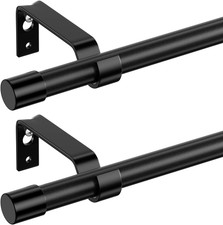 Curtain Rods for Windows 28 to 48 Inch, Black Curtain Rod 2 Pack, 5/8" Diameter