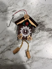 Vintage Wooden Cookoo Clock Christmas Ornament Folk Art Hand Painted