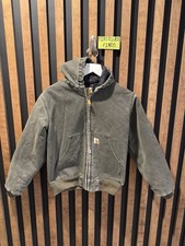 VINTAGE Faded Green Carhartt Canvas Jacket Size Youth Large