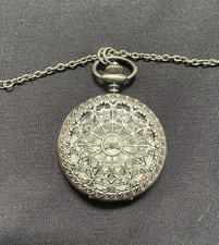 Vintage Silver Tone Flip Pocket Watch Throwback 24 Inch Necklace Quartz New