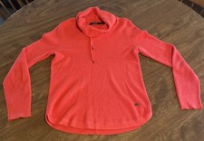 Lauren Ralph Lauren Womens M Waffle Knit Pullover Cowl Neck Drawstring Coral