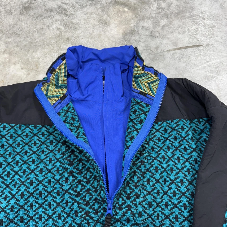 Suéter Obermeyer de Colección Para Hombres Grande Verde Azulado Nórdico Media Cremallera Esquí Pullover Años 90 Foto 4 de 4