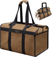 Heavy Duty Wax Canvas Log Carrier ToteLarge Fire Wood BagDurable Firewood Hol...
