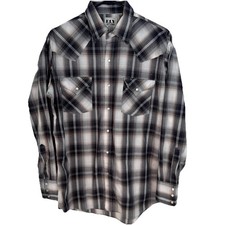Ely Cattleman Western Pearl Snap Shirt Mens M Gray Plaid Cowboy Rodeo Ranch