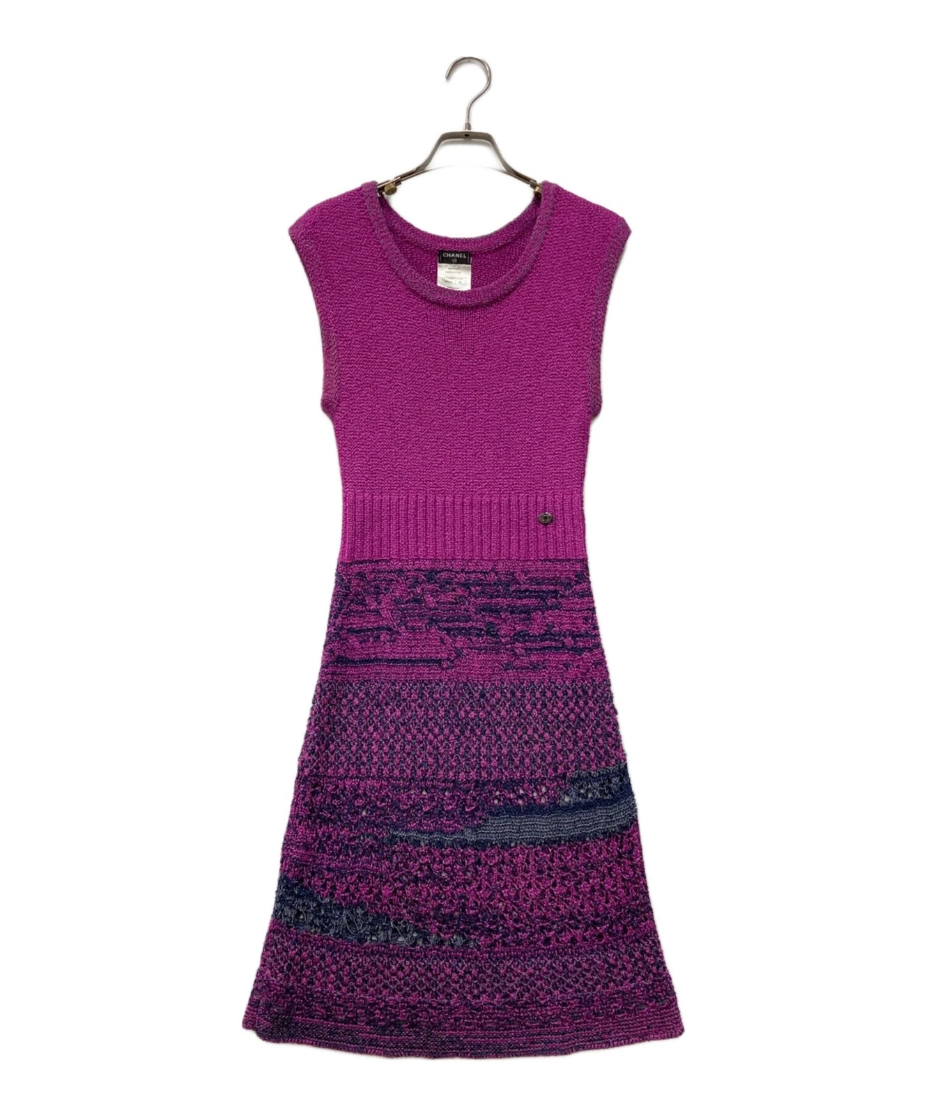 Chanel — CHANEL Coco Mark Plate Knit Dress Purple Sleeveless Italy SR2004
