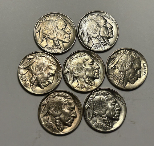 1935 BU, 1936 BU, 2 1936 S BU, 2 1937 BU, 1937 D BU BUFFALO NICKEL / 7 COIN LOT