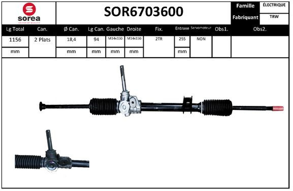 Crémaillère de direction SNRA SOR6703600 pour RENAULT TWINGO I