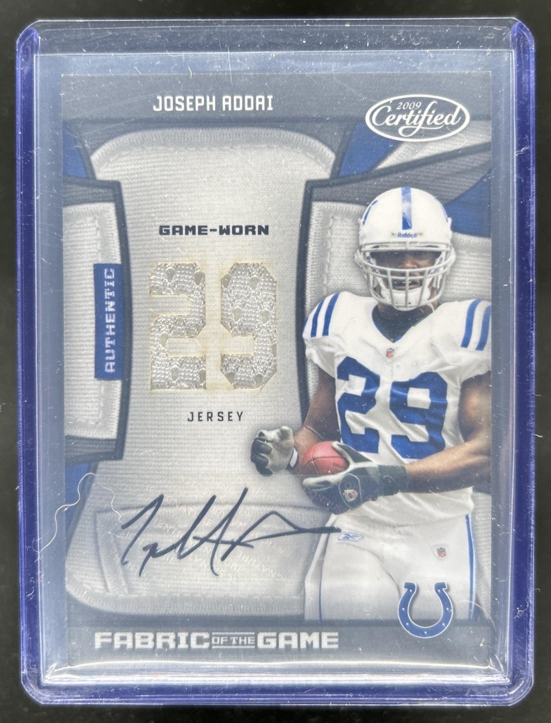 2009 Donruss Certified Joseph Addai Fabric of the Game Jersey Number Auto #/5
