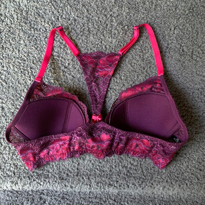 Adore Me Bra 34D Push Up Racerback Lace Front Close Burgundy Maroon Underwire