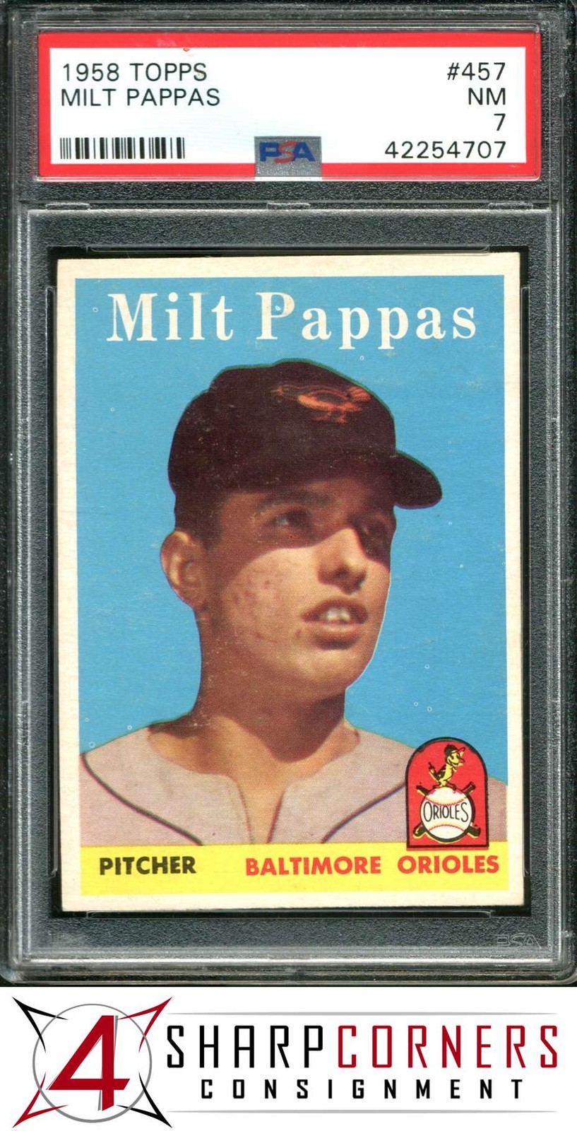 1958 TOPPS #457 MILT PAPPAS RC ORIOLES PSA 7