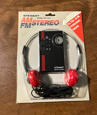 Stewart RH-463 AM/FM Stereo Ultra Slim Pocket Radio w/ Headphones Black