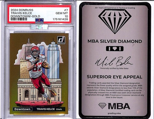 2024 Panini Donruss Travis Kelce Downtown! SSP Gold #/10 PSA 10 MBA Silver