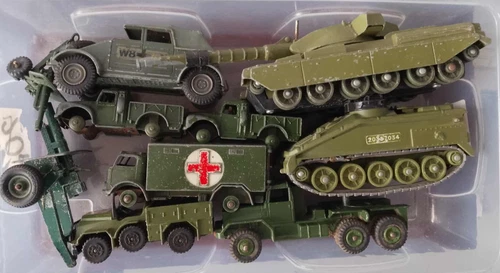 VINTAGE DIECAST MOSTLY DINKY TOY MILITARY VEHICLE JOB LOT TANKS TRUCKS etc