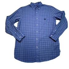 Chaps Men’s Medium Long Sleeve Dress Shirt Twill Blue Pattern Easy Care