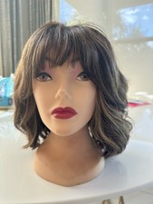human hair wig brown with highlights and bangs