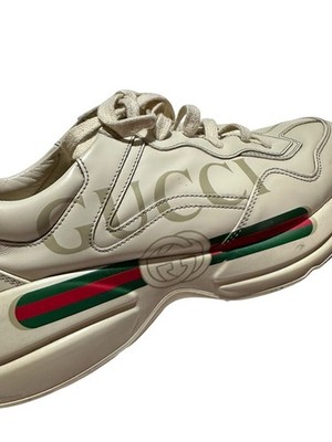 GUCCI rhyton レザースニーカー ビンテージ加工 9 Genuine men GUCCI Cream Rhyton Vintage Logo Leather Sneaker 9 US