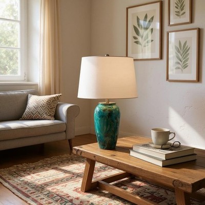 Blau Grün Keramik Lampe Porzellan Rund Tisch Schreibtischlampe Aqua