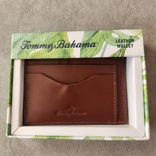 Tommy Bahama wallet men's brown cognac 100 leather slim flat cardholder new 75