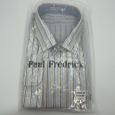 Paul Fredrick Men  s Dress Shirt 20-35 Blue Yellow Stripe Classic Fit Non-Iron